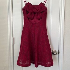 soloiste red lace dress strapless ribbon back Small Style #DC538 Formall Party